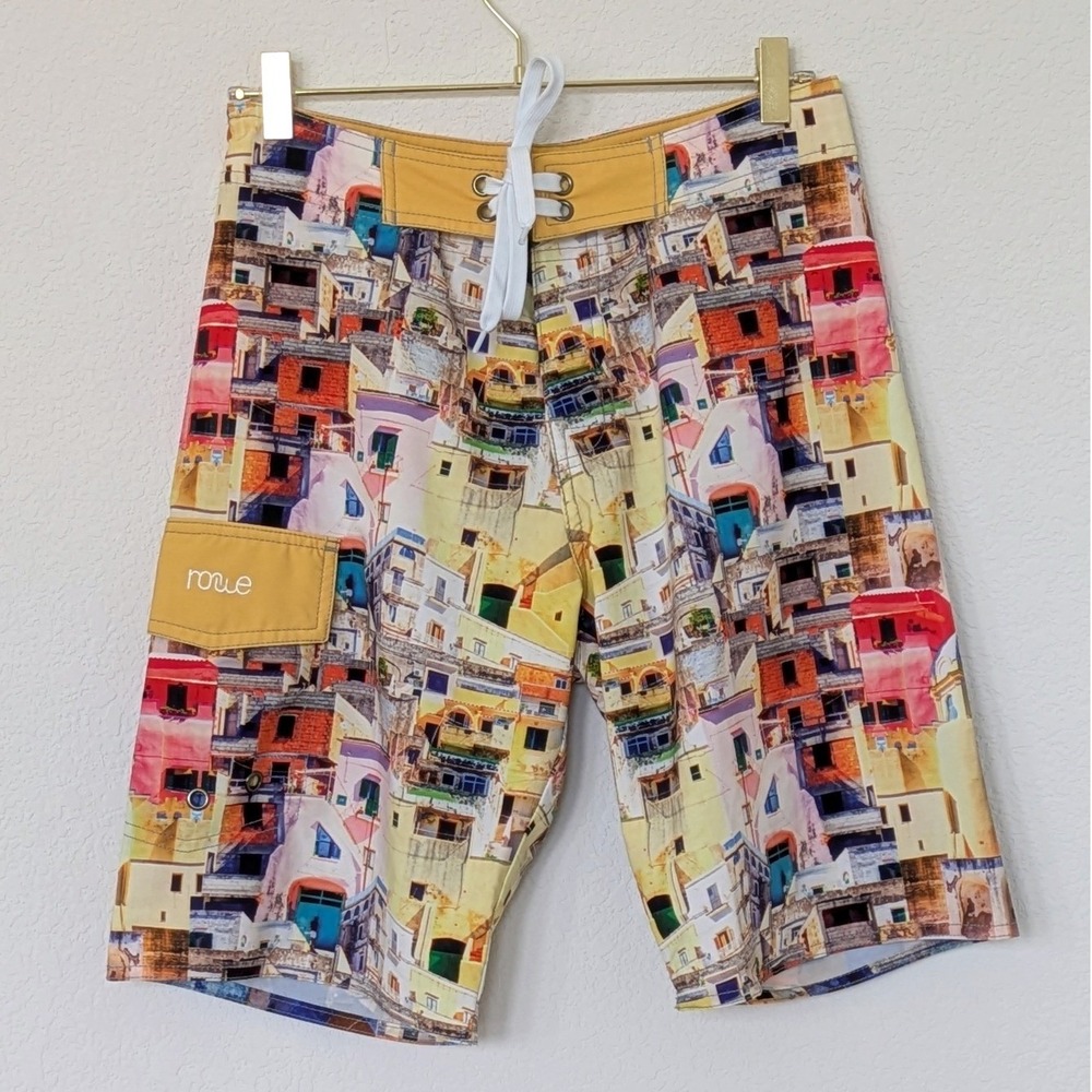 Nonwe Mediterranean Village Print Board Shorts Mens 28 Multi Color Swim‎ Trunks
